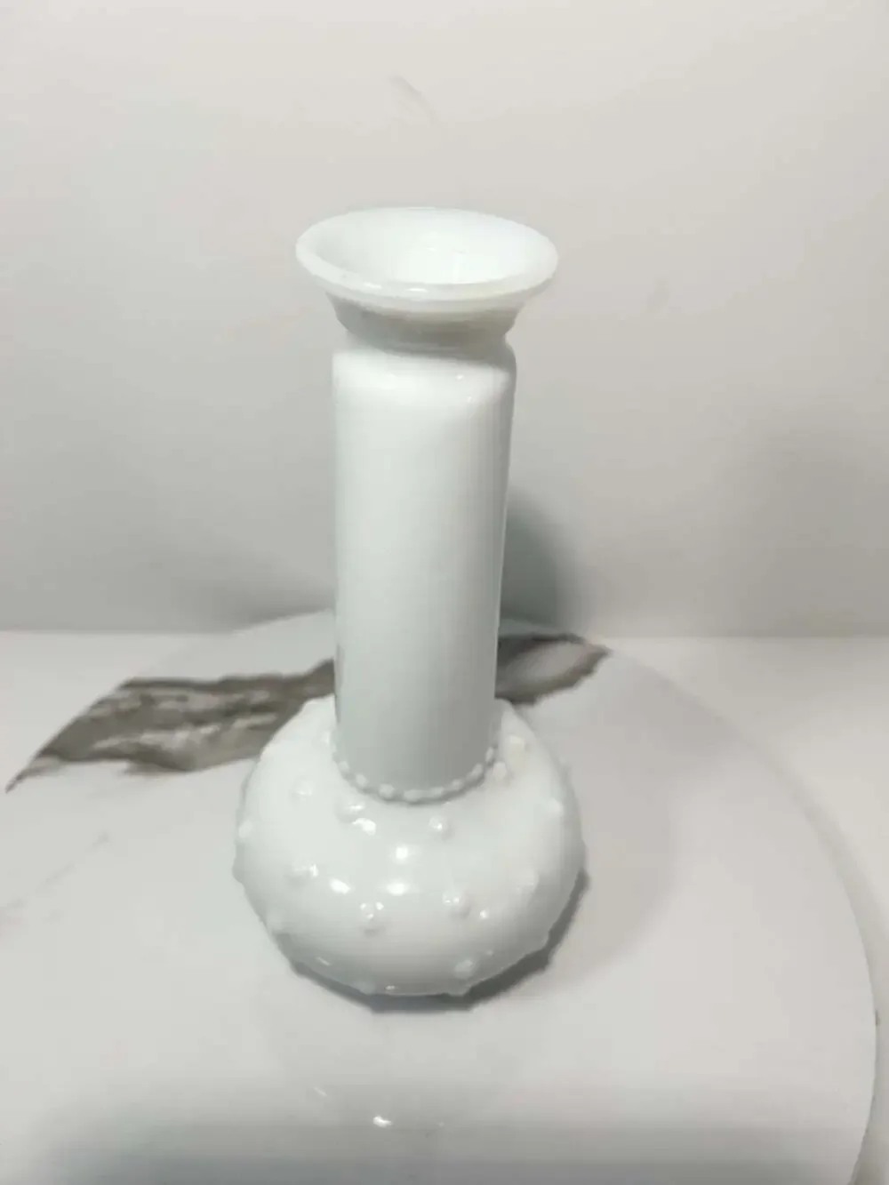 Vintage  E.O. Brody White Milk Glass Hobnail Bud Vase 8